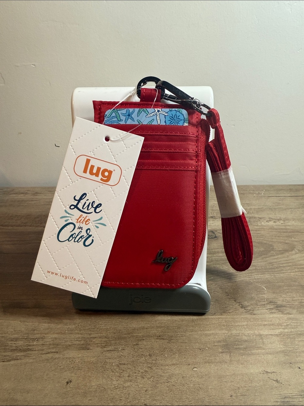NWT Lug Red RFID Wristlet Card Holder / ID Badge Pouch with Strap & Carabiner